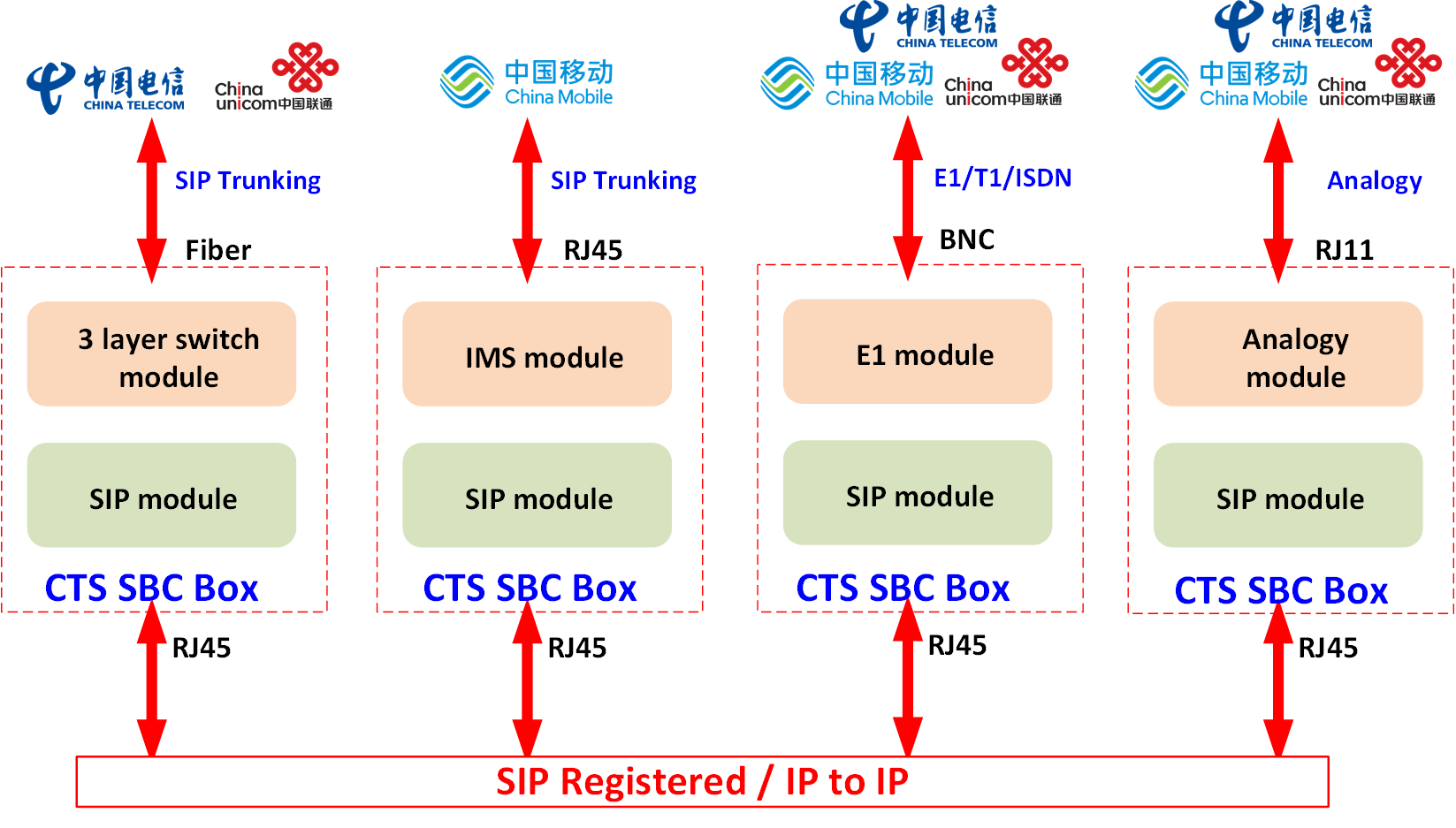 CTS SBC device for China SIP trunk connection with telecom providers