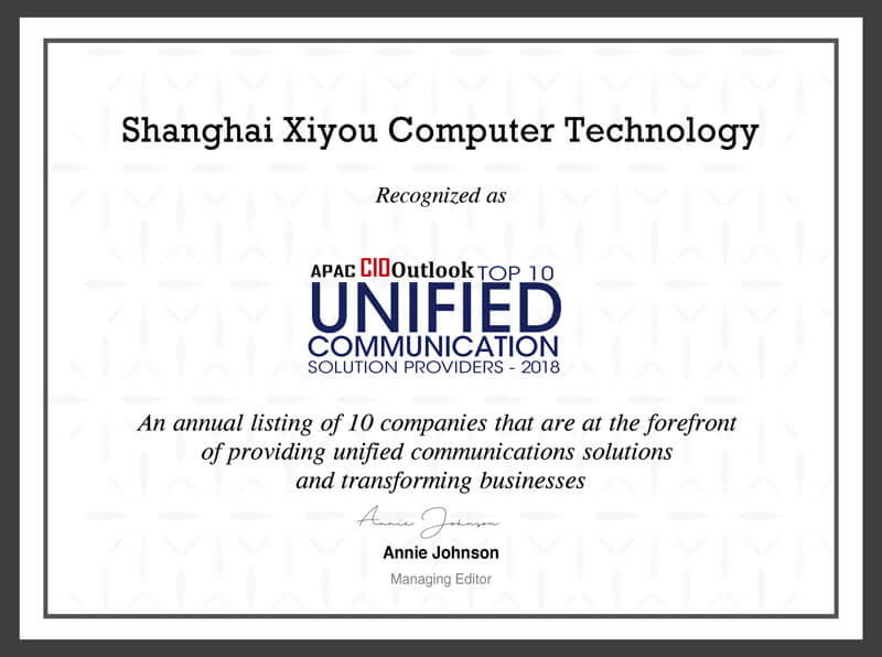 APAC CIO Outlook Top 10 Unified Communication Solution Provider 2018 award